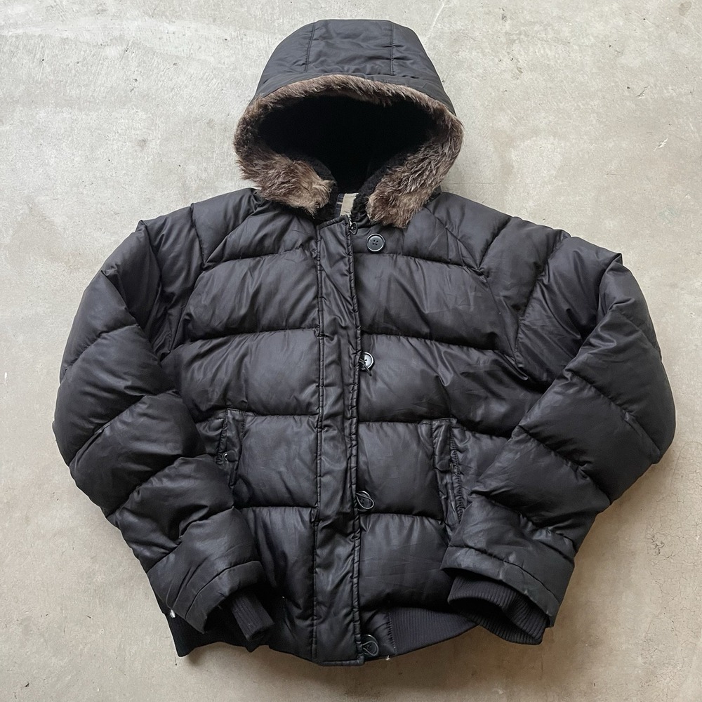 Vintage Ralph Lauren Polo Down Fill Puffer Jacket Faux Fur Hood Womens L Black